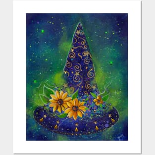 Sunflower Halloween witch hat by Renee Lavoie Posters and Art